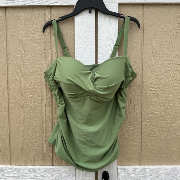 Nicole Miller Green Tankini Top Swimsuit Plus Size 2X Ruched Paisley - Picture 2 of 10